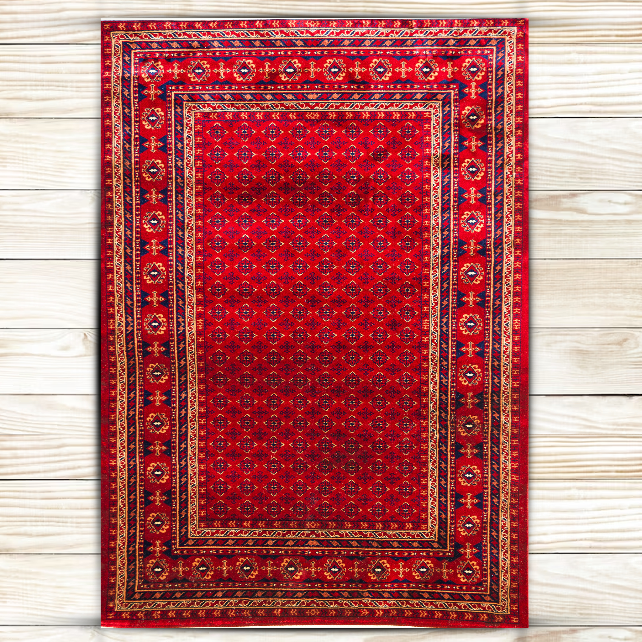 Vibrant Traditions: Bold Red Ornamental Rug